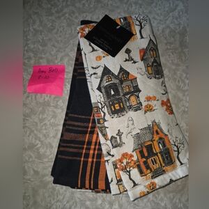 Cynthia Rowley Spooky House Kitchen Towels - Black and Orange